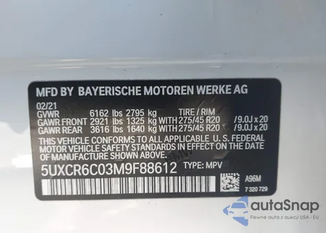 2021 BMW X5 xDrive40I z USA, uszkodzony, nr VIN 5UXCR6C03M9F88612